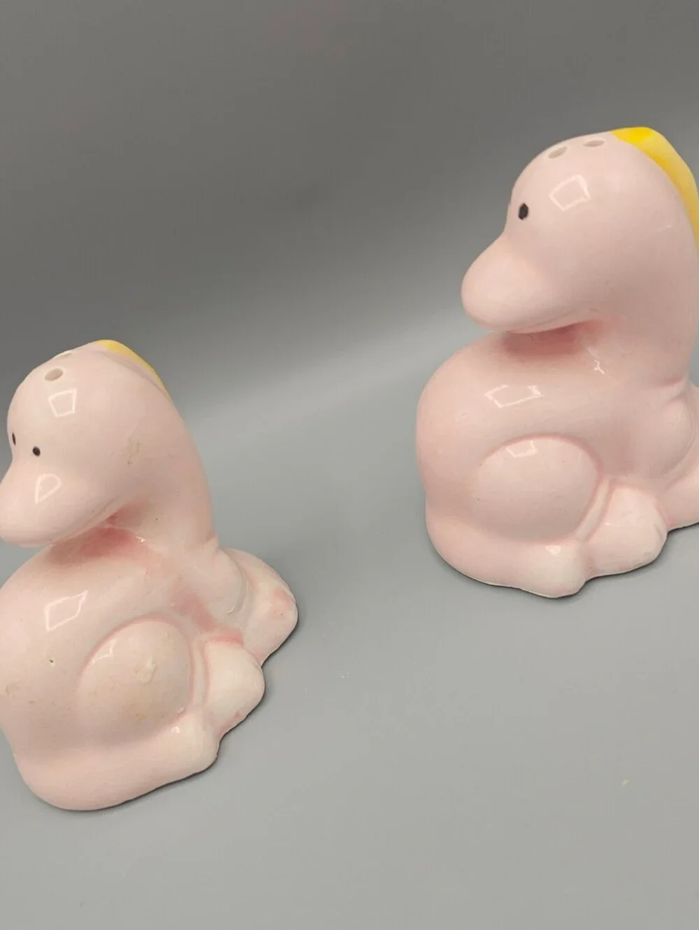 Vintage Pink Ceramic Dinosaur Salt and Pepper Shakers